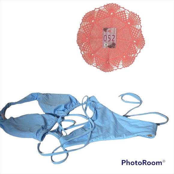 Qinsen Sexy Straps Halter Cross Front High Cut Thong 2 Piece Bikini Swimsuit Set - Picture 4 of 11